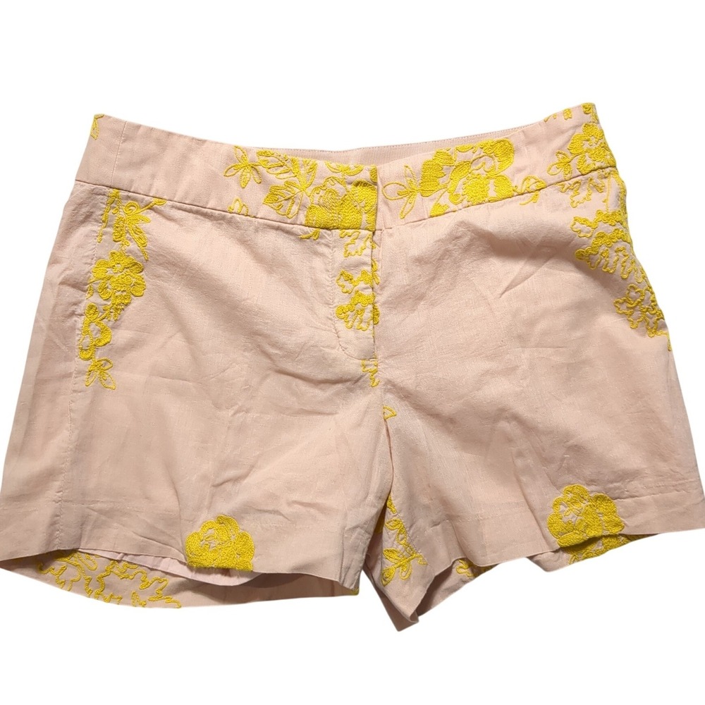 J.Crew Womens Peach Gold Floral Embroidered Cotton‎ Shorts Size 4